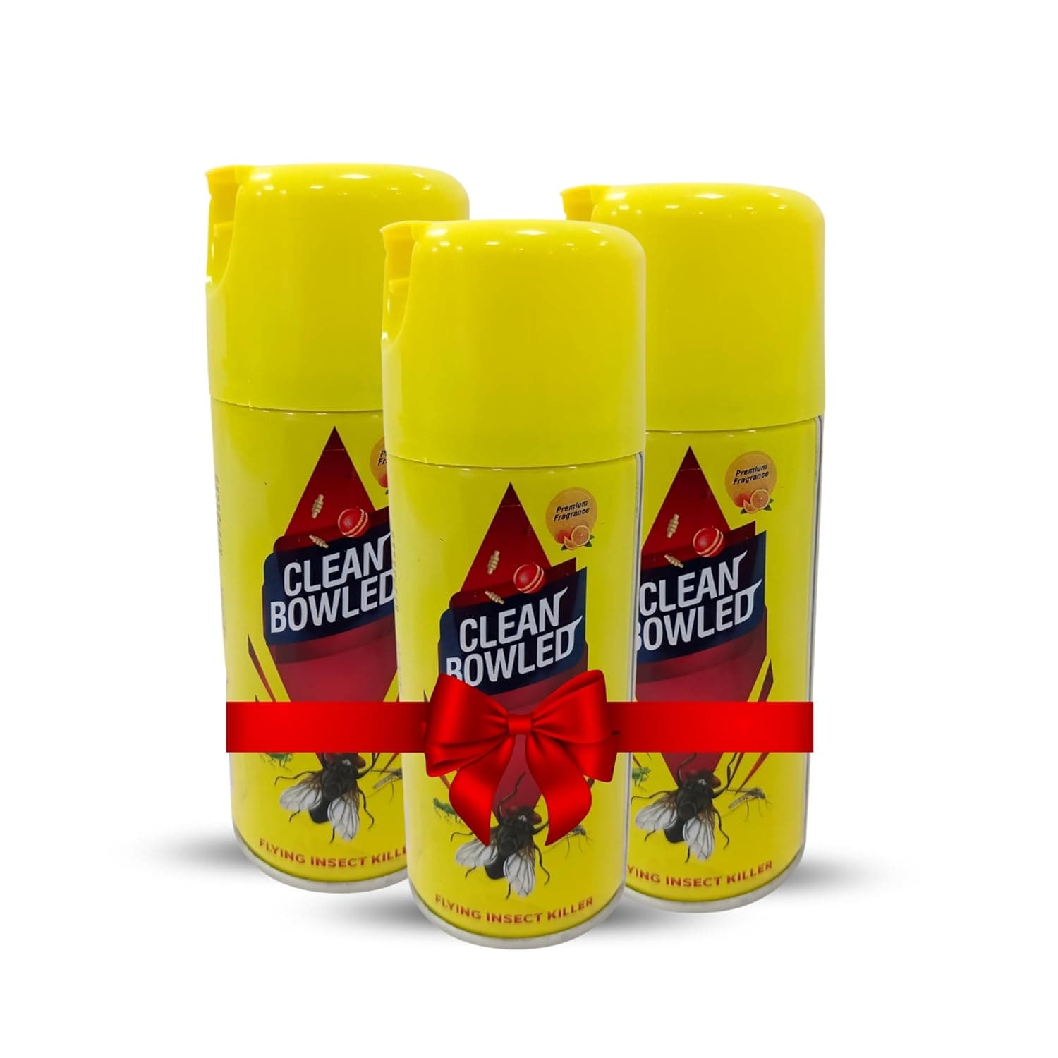 Clean Bowled Flying Insect Killer spray pack of 3 with yellow cans